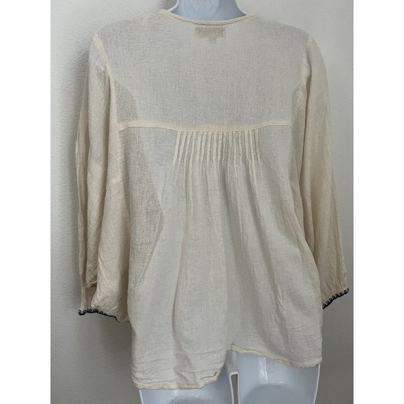 World Market Size Small/ Medium Cream Embroidered Short Sleeve Sheer Blouse - Picture 3 of 6